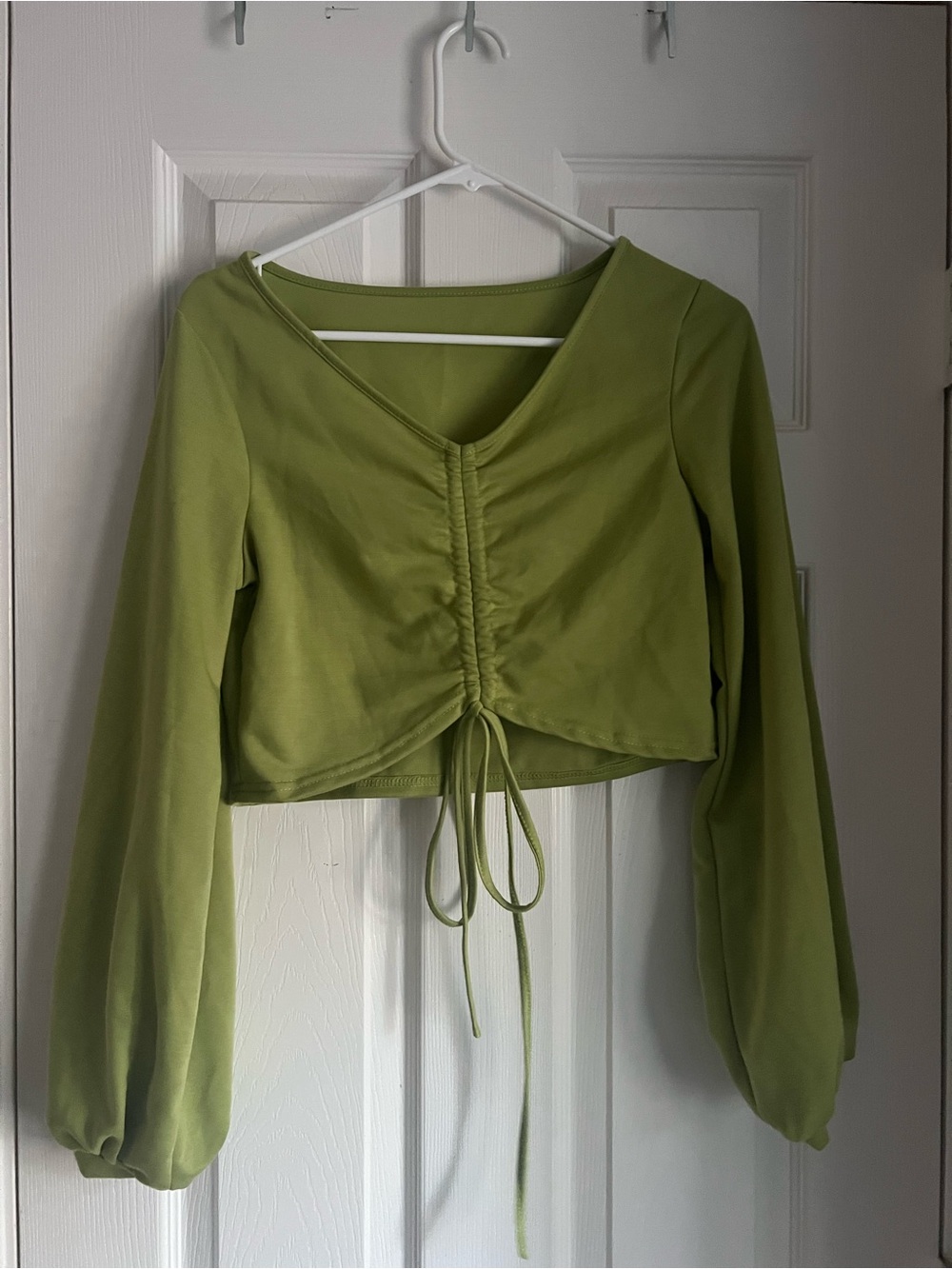 SHEIN Olive Green Ruched Drawstring V-Neck Crop Top